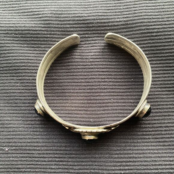 Vintage Sterling Silver Triple Onyx Stone Cuff Bracelet. Trading Post. 925. - Picture 5 of 16